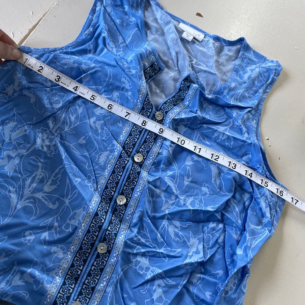 J. Jill Tank Top‎ Women X Small Blue Boho Floral Button Front Tunic Split V - Picture 6 of 7